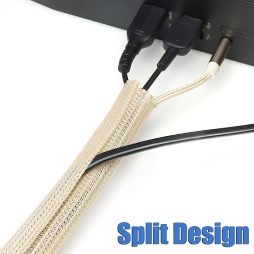 PET Braided Cable Sleeve Wire Protector Cable wrap Wire Covers for Cords Cable Sleeves Cord Management Cable Management Sleeve (25 Feet, Wood Color, 25mm(1 inch))
