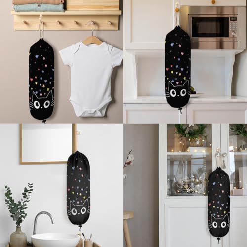 Pardick Plastic Bag Holder, Cute Black Cat Grocery Bag Holder for Shopping Bags, Wall Mount Plastic Bag Storage Organizer Dispenser, Storage Holder for Home Kitchen Camper,A-11