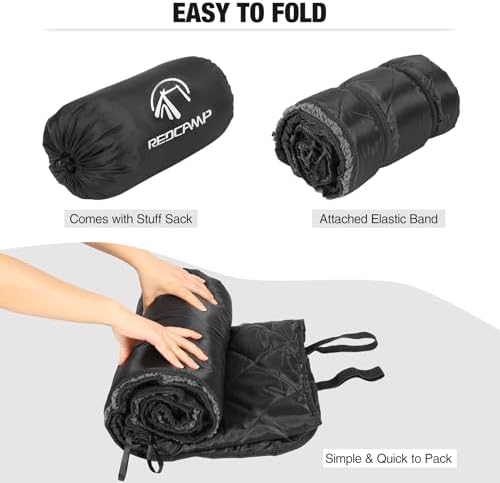 REDCAMP Large Camping Blanket with Sherpa Lining, Black 71"x59" | Cold Weather Warm Thick Outdoor Blanket Comfy Foldable & Windproof for Camping Stadium,Car,Picnics,Pet,Trip,Machine Washable