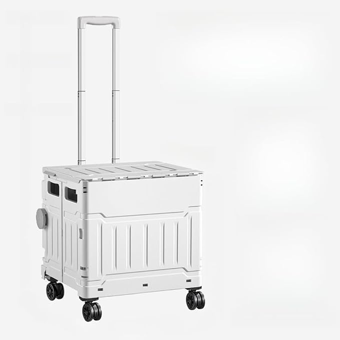 Collapsible Shopping Box Trolley on Wheels with Lid,75L Large Capacity Folding Portable Rolling Crate Handcart with Telescopic Handle for Camping (Grey,Upgraded Large)