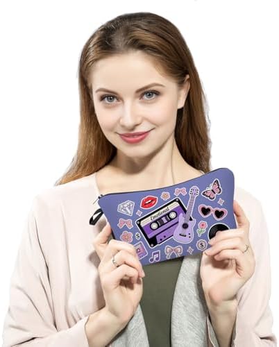 Retro Y2K Music Print Small Cosmetic Bag | Pet Grooming Toiletry Makeup Purse, Cute Organizer Zipper Pouch, Pet Grooming Birthday Present for Women Friends