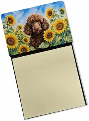 Caroline's Treasures Chocolate Poodle in Sunflowers Watercolor Sticky Note Holder Refillable Dispenser Desk Accessory 3x3 Pad Gift