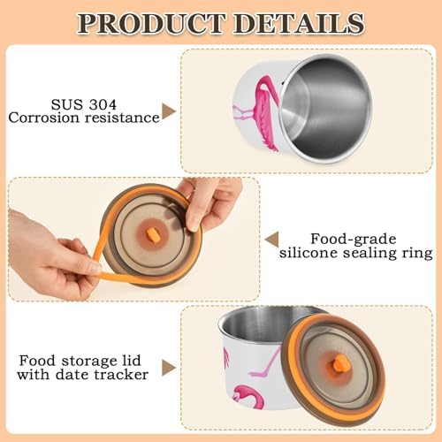Pink Flamingos Coffee Canister with Lid Airtight Food Storage Containers 17OZ Stainless Steel Canisters Kitchen Food Organizer for Beans, Cereal, Pasta, Flour, Sugar, Snacks