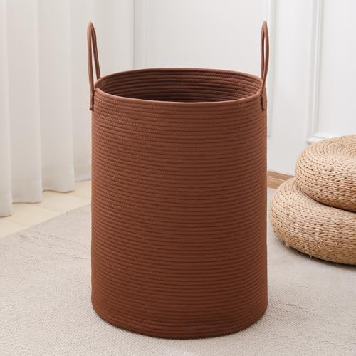 Laundry Basket Hamper Tall Rope Storage Woven for Blanket toys Dirty Clothes in Living Room Bathroom Bedroom (Dark Brown, 80L/21.3Gal)