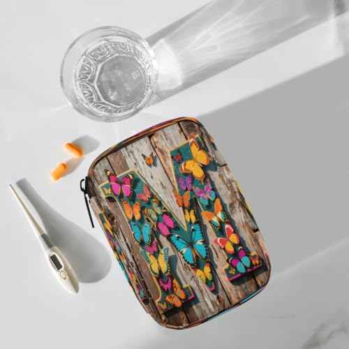 Pill Organizer Box Board Butterfly Letters 7-Day Weekly Medicine Pill Case Travel Pill Container Portable Pill Holder Storage Purse Bag Small Compact Size for Vitamin Supplement Birth Control