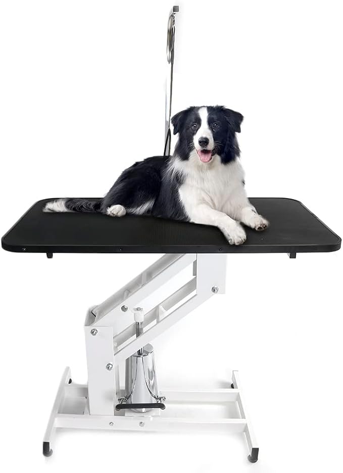 Bonnlo 42.5 inch Hydraulic Dog Grooming Table, Professional Heavy Duty Grooming Table for Dogs, Trimming Table Drying Table w/Arm/Noose