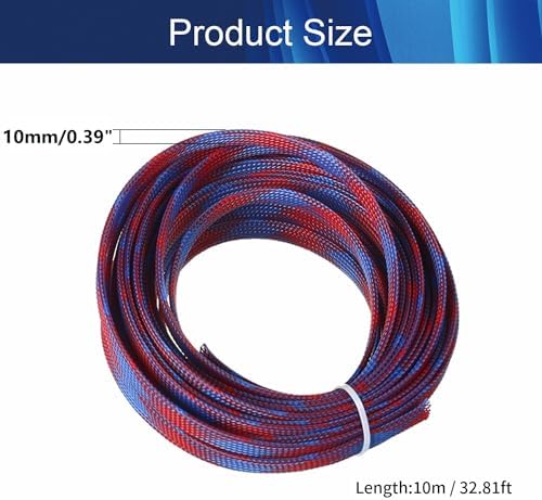 Jutagoss PET Expandable Braided Cable Sleeve, 32.8ft - 3/8 inch Blue Red Cable Management Sleeve, Wire Loom Tube Cord Protector for USB Cable, Power Cord, Audio Video and More, 1Pc