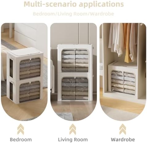 FHSQX 6 Pack Clothes Storage Bins,Ivory White, 16.5x12.2x12.2inch (40L)