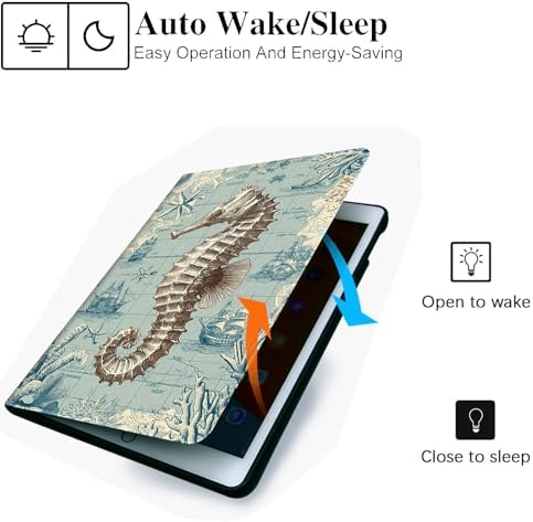 for Microsoft Surface Pro X/Pro X Plus-13 2019/2020/2021/2024 Tablet Case,Auto Wake/Sleep,Adjustable Stand Protective Cover - Vintage Seahorse Nautical