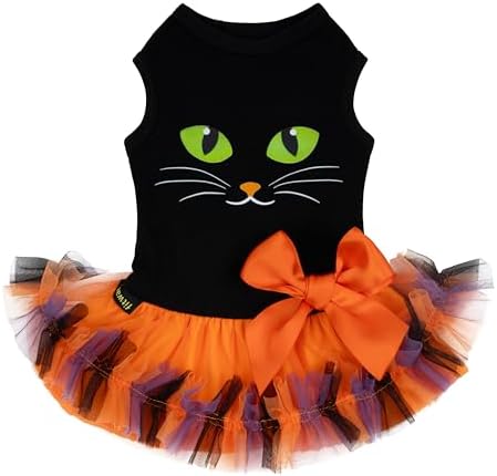 Fitwarm Halloween Cat Face Dog Dress, Funny Halloween Costumes for Small Dogs Girl, Pet Apparel, Black, Orange, Purple, Green, Medium