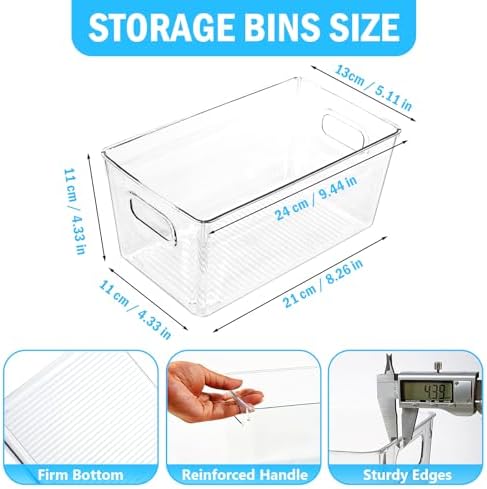 10 Pcs Clear Plastic Storage Bins,Pantry Organizer Bins | Storage Containers with Handles Stackable for Kitchen Freezer Cabinet Closet Bathroom Under Sink,9'' L x 5''W x 4.3''H