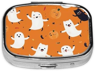 Pill Box 2 Compartment Medicine Pill Case for Pocket or Purse Mini Metal Pill Holder Cute Halloween Pattern Pill Case Vitamin Organizer Portable Travel Pill Container to Hold Supplements Vitamins