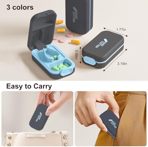 Pill Cutter | Pill Splitter for Small or Large Pills | Design in The USA| Cuts Vitamins |- Adjustable Splitter+ V-Shape Holder & Detachable Pad, Easy to Clean, Safe for Seniors, Kids, Pets-gray
