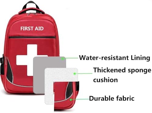First Aid Bag Empty Red Emergency First Responder Trauma Multi-Pocket Traveling Field Trips Camping Essentials (Red, Pack of 3)