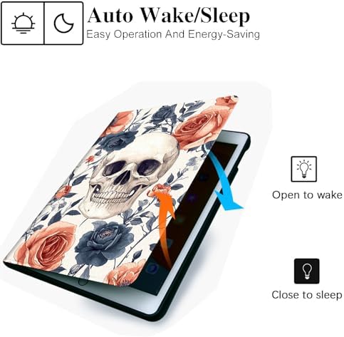 for Microsoft Surface Pro X/Pro X Plus-13 2019/2020/2021/2024 Tablet Case,Auto Wake/Sleep,Adjustable Stand Protective Cover - Rose Skull