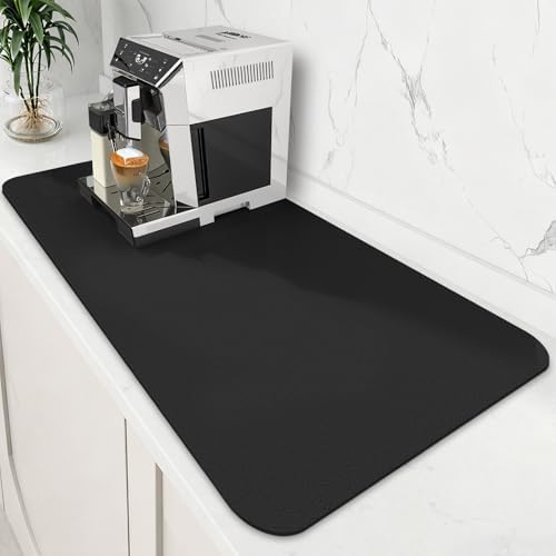 Coffee Mat Super Absorbent Dish Drying Mat Coffee Bar Mat 18"x 36", Black