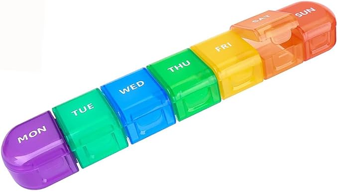 Weekly Pill Organizer Case, Large 7-Day Daily Pill Box Container | Colorful Portable Detachable Medicine Dispenser, Meds Reminder Holder for Medication, Vitamin, Fish Oil, Supplements, Capsule