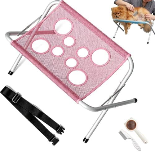 Dog Grooming Hammock,Dog Bathing Station,Pet Grooming Hammock,Restraint Puppy Grooming Table Metal Structure with and Strap,Suitable for Pet Washing Maintenance Travel Grooming (Pink)