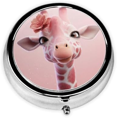 Pill Box 3 Compartment Medicine Pill Case for Pocket or Purse Mini Metal Pillcase Pink Giraffe Pill Holder Vitamin Organizer Portable Travel Pills Container to Hold Supplements Vitamins