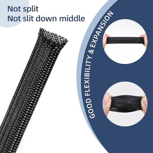 Braided Sleeving, PET Expandable Cable Sleeve, Mesh Cable Management for TV, Computer, Home Theater, Flexible Cord Protectors from Pets No Chew (Blue, 1/2" x 25ft)