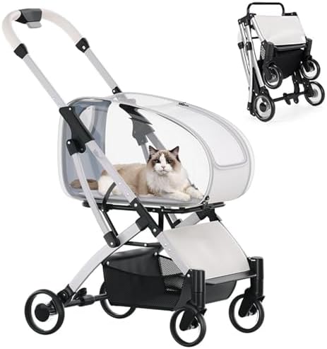 Foldable Pet Stroller, for Dogs Cats,Travel Pram with Detachable Basket Portable and Dog Buggy Pushchair on 4 Wheels Suitable