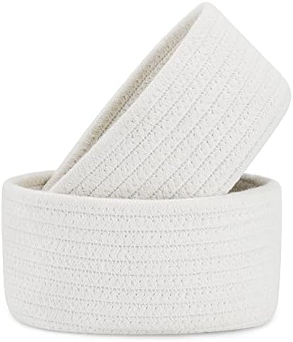 【2 Pack】 ABenkle Small Storage Baskets, Natural Cotton Rope Woven Baskets for Organizing, Tiny Oval Storage Easter Baskets, Small Basket, Cat Dog Toy Baskets, Bathroom Organization Bin