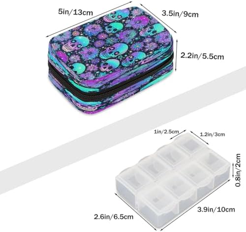 Pill Organizer Box Flowers Skull Halloween 7-Day Weekly Medicine Pill Case Travel Pill Container Portable Pill Holder Storage Purse Bag Small Compact Size for Vitamin Supplement Birth Control