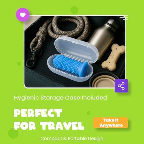 Dog Toothbrush Kit, 360° Silicone Finger Toothbrush for Dogs & Cats, Soft Bristle Pet Teeth Cleaning Set, Includes Storage Case, 2 Packs
