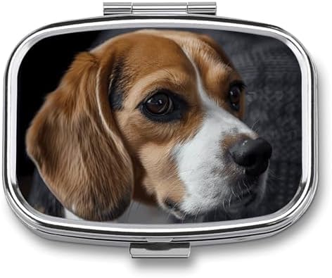 Travel Ovely Pet Dog Beagle Pill Case 2 Compartments Small Pill Organizer for Fish Oil Vitamin Supplement Portable Daily Pill Box for Pocket Purse Medicine Storage