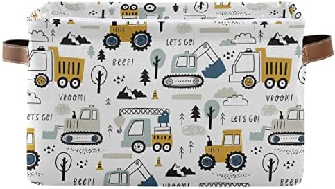 Wamika Excavator Truck Toy Storage Basket Fabric Kitchen Baskets Cars Boys Toys Open Home Storage Bins Boxes Foldable Organizer Bag for Baby Cloth Book Shelf Closet Baskets 16×12×8 Inches