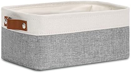 DULLEMELO Small Collapsible Fabric Basket for Organizing, Shelves, Closets, Laundry, Nursery, Decorative Gift Basket (White & Gray)