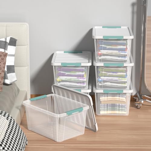Zopnny 35 Qt Clear Stackable Storage Bins with Lids, 6-Pack