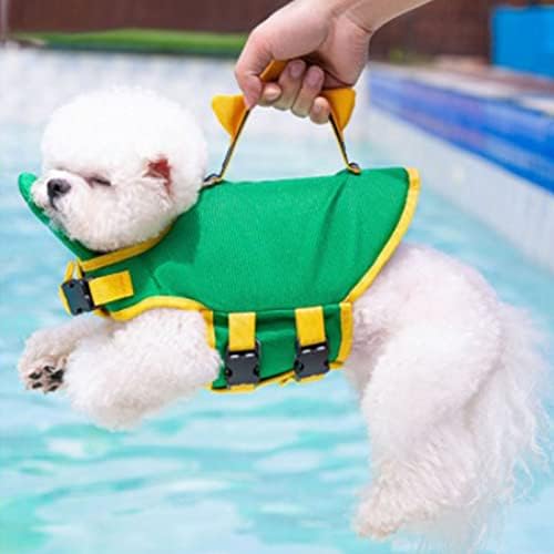 Generic Dog Life Jacket Pet Flotation Vest Dog Floatation Device High Buoyancy Reflective Oxford Fabric Rescue Handle for Swimming Boating Water Safety (Green Dinosaur M Bust: 56‑69cm/22‑27.16in,