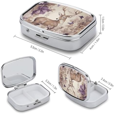 Pill Organizer, Portable Pill Box, Travel 7 Day Pillcase Deer Birds with Flowers Medicine Organizer 2 Compartments Medicine Container for Vitamins, Medications, Fish Oil and Supplements