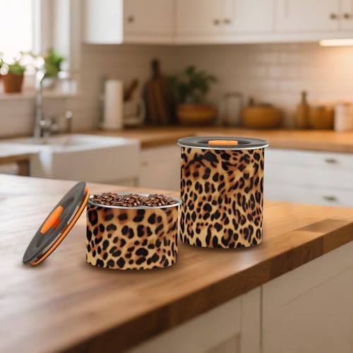 Leopard Print Coffee Canister with Lid Airtight Food Storage Containers 17oz Stainless Steel Canisters Kitchen Food Organizer for Beans, Cereal, Pasta, Flour, Sugar, Snacks