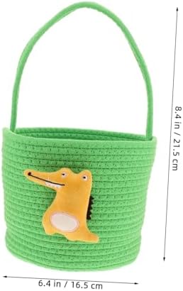 Vaguelly Handwoven Small Cotton Rope Basket for Shower and Wedding Candy Container Lightweight Mini Dinosaur Snack Bucket Nursery and Boy Girl Storage Pet Toy Organizer Portable Woven Crate