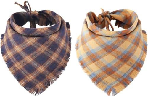 Fall Dog Bandana Autumn Thanksgiving Plaid Reversible Triangle Bibs Scarf