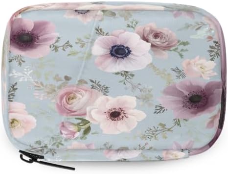 Travel Pill Organizer Watercolor Light Blue Pink Flower Pill Case