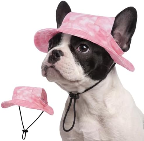 FUAMEY Dog Bucket Hat with Ear Holes Adjustable Sun Hats for Dogs Cats