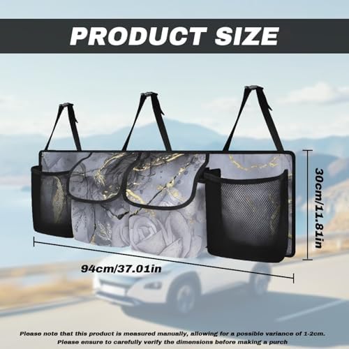 Dreaweet Grey Marble Print Trunk Organizer for Car Collapsible Car Trunk Storage Organizer with 4 Pockets Backseat Hanging Organizer for SUV Truck Minivan Car Storage Accessories Interior