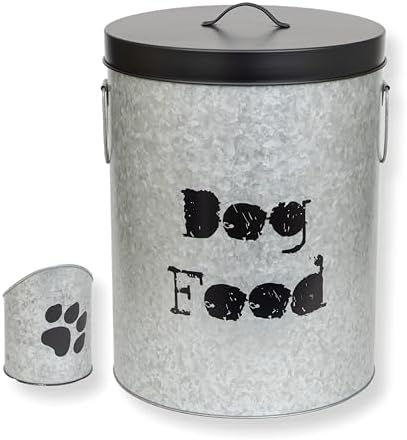 Medium Dog Up To 40lb Pet Food Storage Canister with Scoop – Durable & Airtight for Freshnesss, Minimalist Design & Recyclable, Medium Metal Container (Dog Bin - Medium Size)