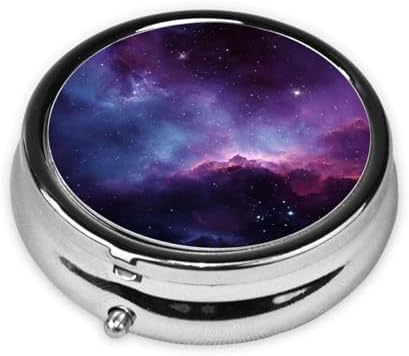 Pill Box 3 Compartment Medicine Pill Case for Pocket or Purse Mini Metal Pillcase Purple&Blue Galaxy Pill Holder Vitamin Organizer Portable Travel Pills Container to Hold Supplements Vitamins
