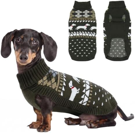 Lelepet Dachshund Sweater Turtleneck Dog Sweaters for Small Dogs (XS-XL) | Pullover Knitted Dog Coat,Cold Weather Dachshund Clothes,Fall/Winter Cozy Outfit for Wiener Dogs,Stretchy Knitwear,Army Green