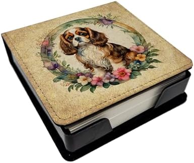 Caroline's Treasures Cavalier Spaniel and Flowers PU Leather Note Paper Holder with Artist-Designed Cover, Desk Accessory, Office Gift