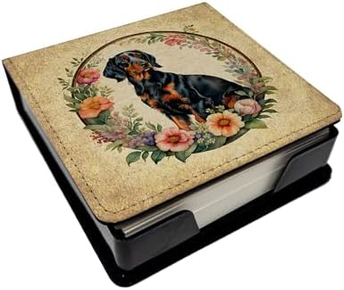 Caroline's Treasures Gordon Setter and Flowers PU Leather Note Paper Holder with Artist-Designed Cover, Desk Accessory, Office Gift