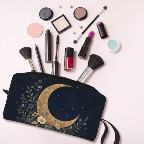 Moon Small Makeup Bag, 600D Oxford Cosmetic Pouch for Women | Moon Cosmetic Bag and Toiletry Pouch with Double-Sided Print and Foam Padding for Women, Travel, Gym, Weekend and Daily Use