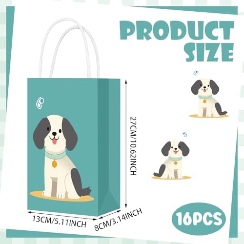 Trnayi 16 Pcs Pet Dog Themed Birthday Party Decorations Retro Puppy Party Favors Supplies 10.6 x 5.1x 3.1 Inches Cute Tote Bags Gift for Cookies Cupcakes Desserts Birthday Baby Shower Table Decor
