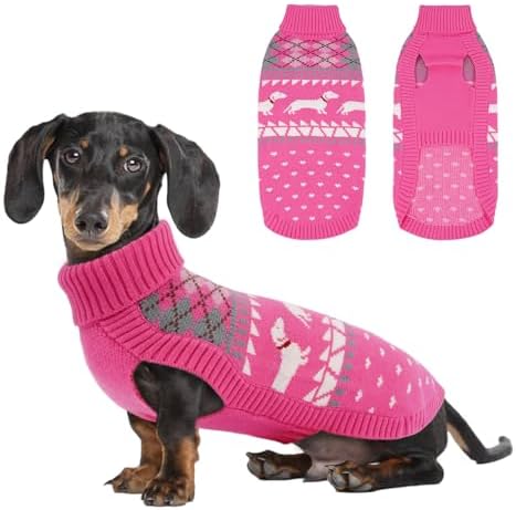 Lelepet Dachshund Sweater Turtleneck Dog Sweaters for Small Dogs (XS-XL) | Pullover Knitted Dog Coat,Cold Weather Dachshund Clothes, Fall/Winter Cozy Outfit for Wiener Dogs,Stretchy Knitwear,S,Pink