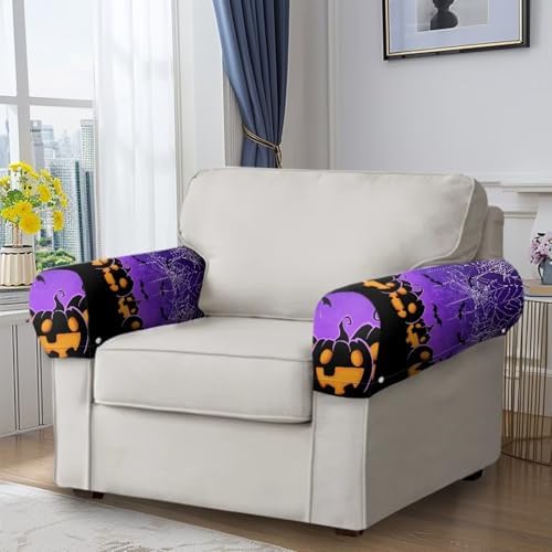 Couch Arm Covers for Sofa 2 Pack Halloween Pumpkin Arm Chair Covers for Arms Recliner Headrest Protector 2pcs Stretch Fabric Sofa Armrest Covers Halloween Decoration