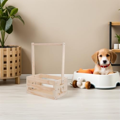 Clothing Basket Wooden Hanging Rod with Pet Rack and Storage | Khaki Finish, 20x13.5x9 Inch Size, Built-in Handles and Upright Layout for Balcony or Lounge Area